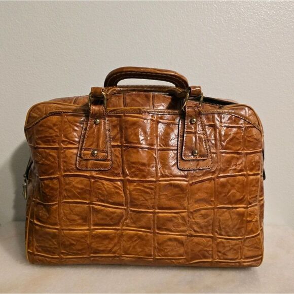 Vintage Park Lane Cognac Croc Embossed Leather Top Handle Satchel - Picture 2 of 12